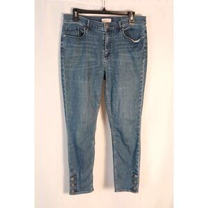 LOFT High Rise Skinny Jeans Size 12 Modern Fit 3 Button Hem Dark Wash